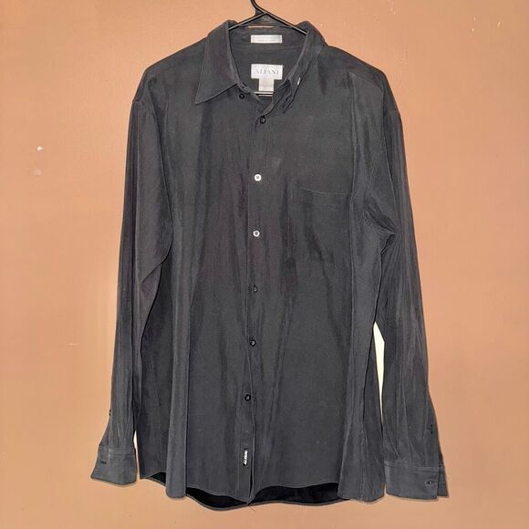 Alfani Men's Suede Blend Long Sleeve Button Down Dress Shirt Black Size Large - Picture 4 of 7